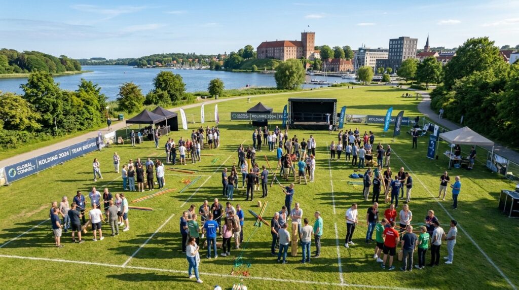 Aerial view of corporate team building event in Kolding with