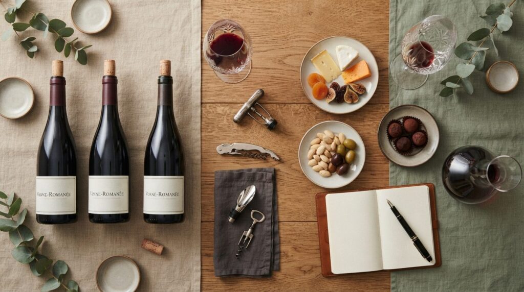 Overhead flat lay photography of wine tasting and selection
