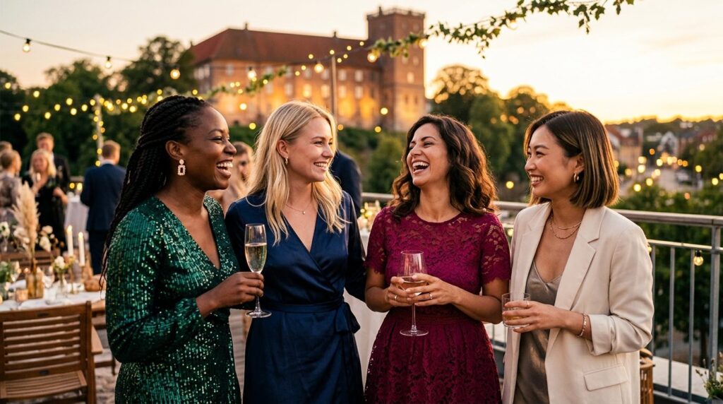 Photorealistic image of a diverse group of well-dressed wome