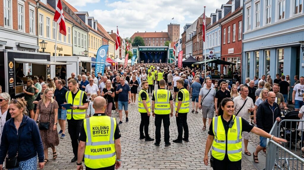 Wide-angle photo of a successful city festival or street par