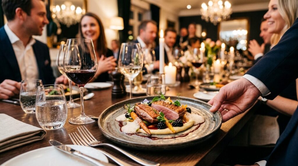 Elegantly plated gourmet dish with refined presentation and garnish.