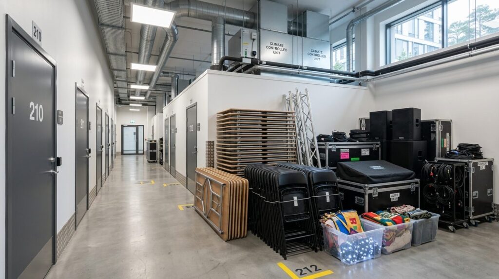 Wide-angle photograph of a spacious, modern storage facility