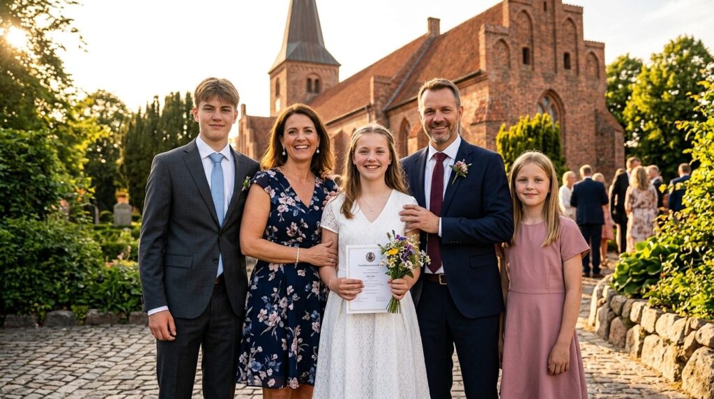 Family group portrait during a confirmation celebration phot