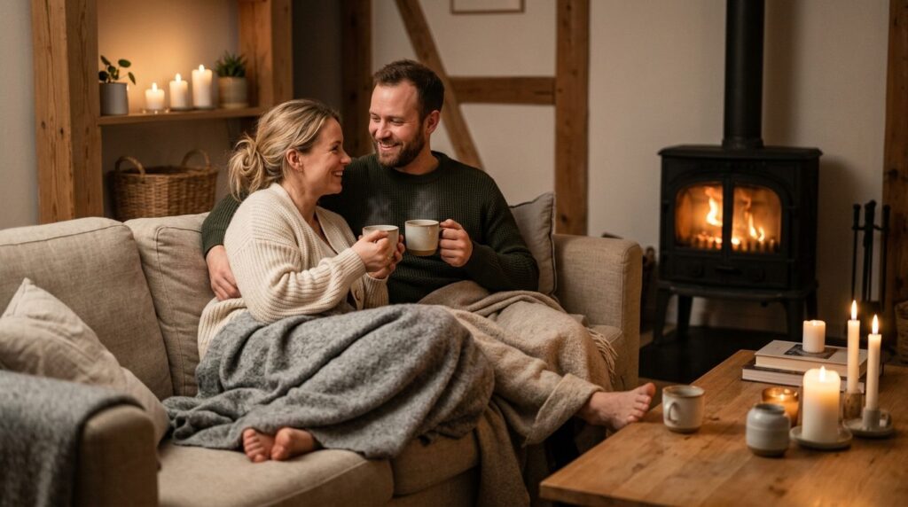 Romantic couple relaxing together after massage in a cozy Da