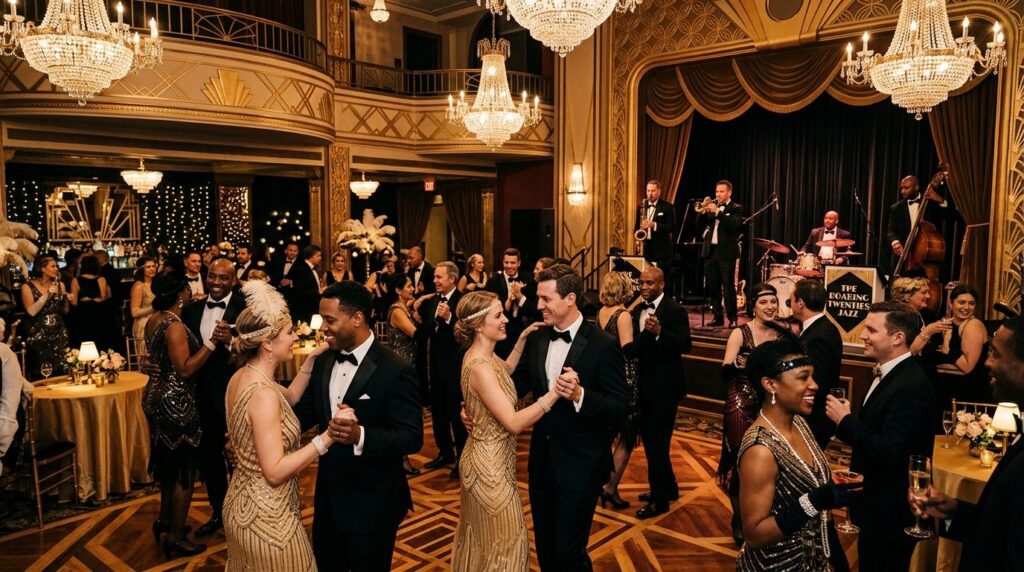 Professional photorealistic image of an elegant Gatsby-theme