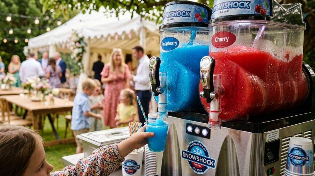 Close-up shot of a professional slush ice machine in operati